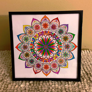 Hand Colored Mandala Wall Art  in Black Frame